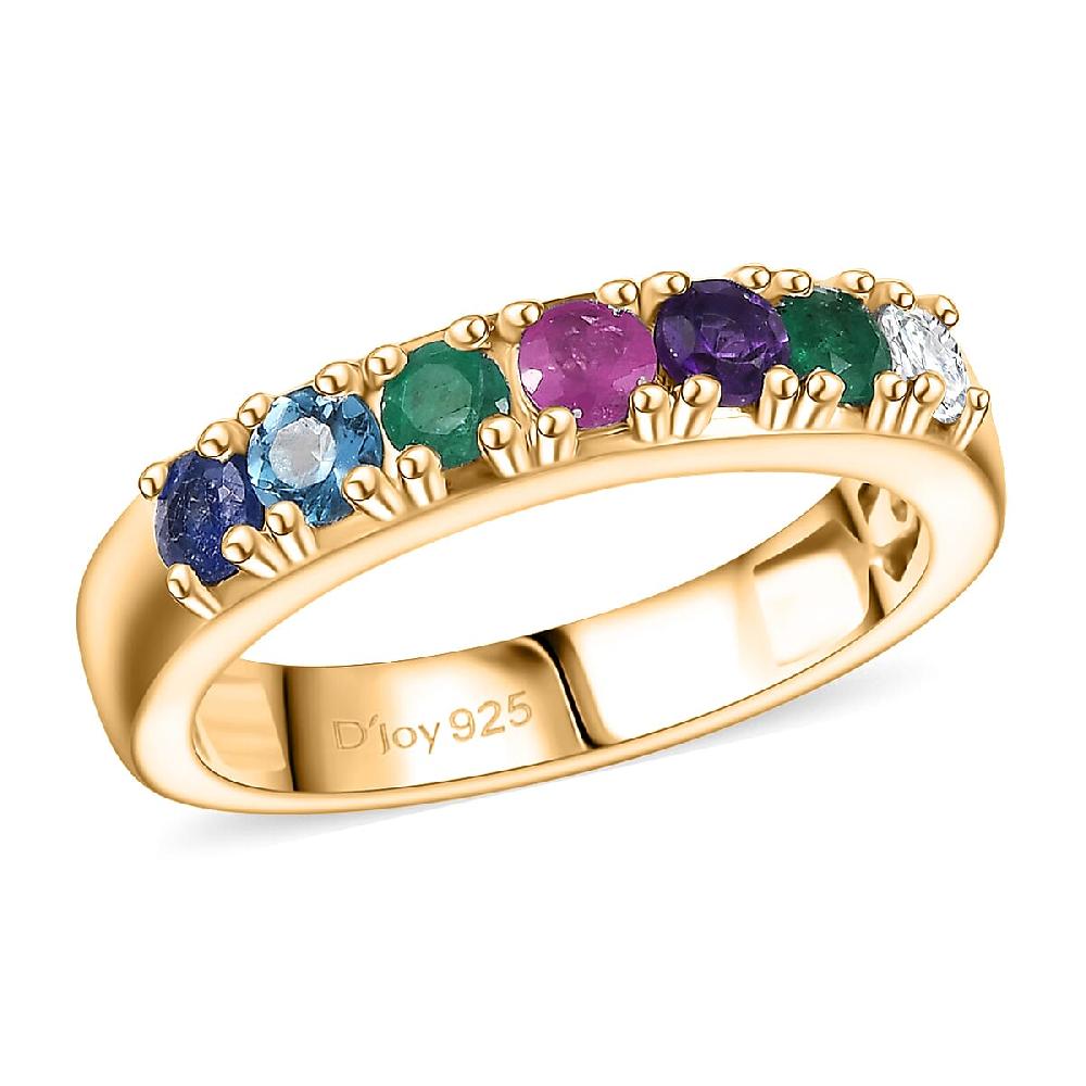 Multi Gemstones and Luxuriant Lab Grown Diamond I1 0.90 ctw Ring in 18K Vermeil Yellow Gold Over Sterling Silver