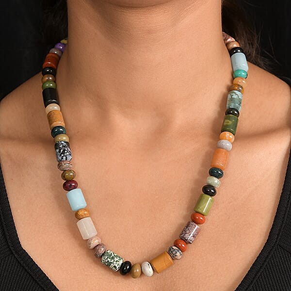 Multi Jasper 420.00 Ctw Necklace In Platinum Bond 20 Inches