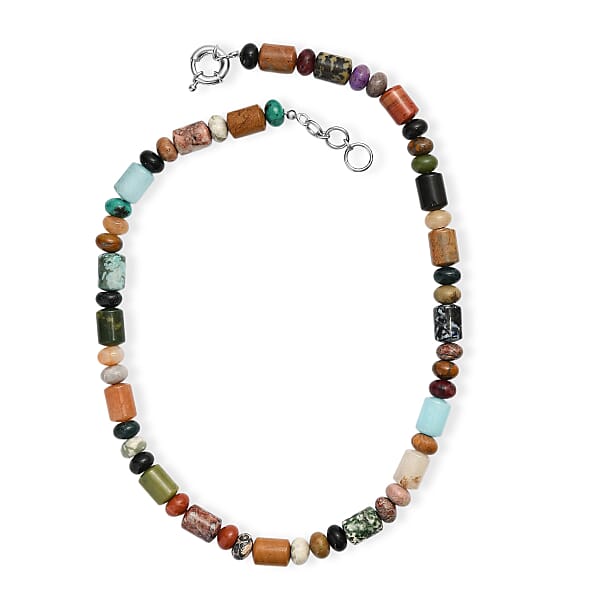 Multi Jasper 420.00 Ctw Necklace In Platinum Bond 20 Inches