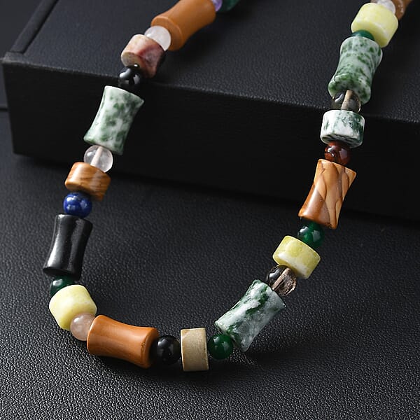 Multi Jasper Multi Gemstone Necklace In Stainless Steel 190.11 Ctw (18 Inches)