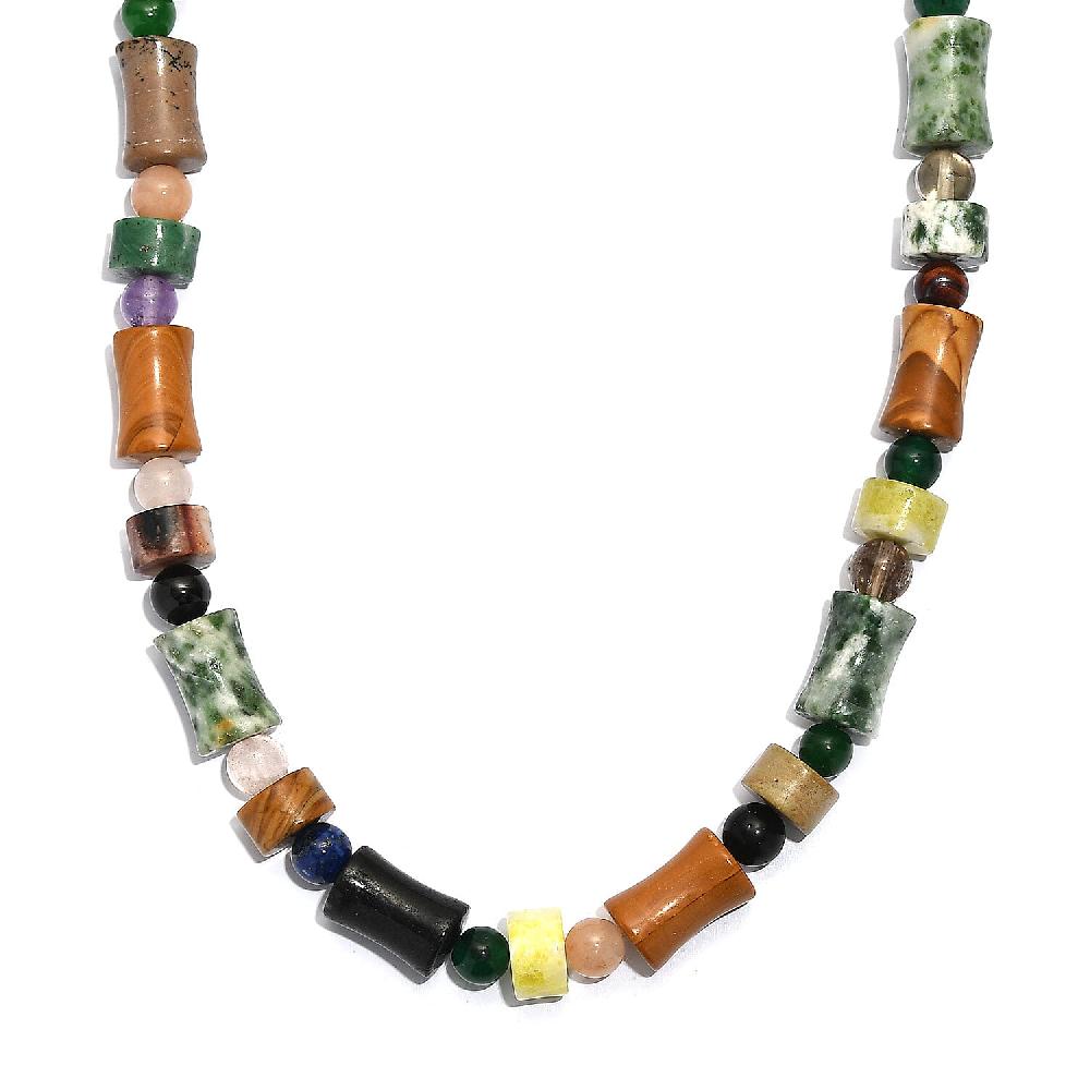 Multi Jasper Multi Gemstone Necklace in Stainless Steel 190.11 ctw (18 Inches)