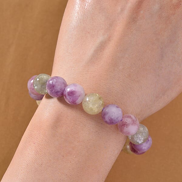 Multi Lepidolite Beaded 160.00 Ctw Stretch Bracelet