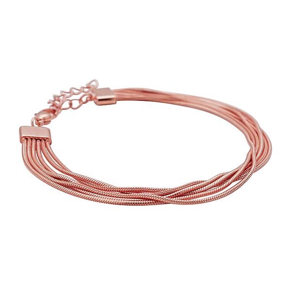 Multi Row Snake Chain Bracelet In ION Plated Rose Gold Stainless Steel (7.50-9.00In)