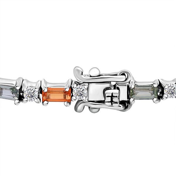 Multi Sapphire And Moissanite 4.40 Ctw Symphony Bracelet In Rhodium Over Sterling Silver (7.25 In)