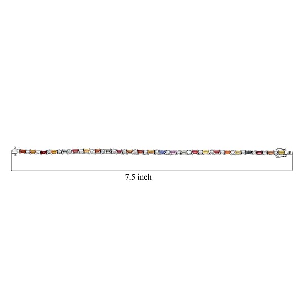 Multi Sapphire And Moissanite 4.40 Ctw Symphony Bracelet In Rhodium Over Sterling Silver (7.25 In)