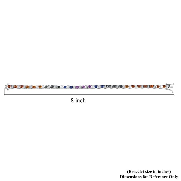 Multi Sapphire And Moissanite 9.50 Ctw Rainbow Cascade Bracelet In Rhodium Over Sterling Silver (8.00 In)