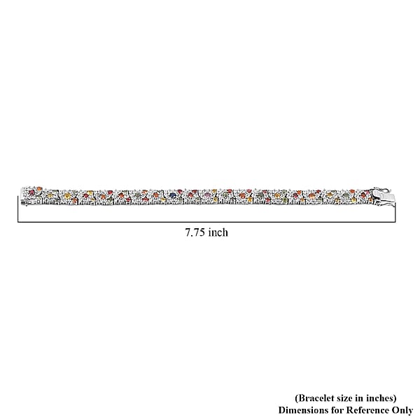 Multi Sapphire And White Zircon 16.15 Ctw Rainbow Radiance Bracelet In Rhodium Over Sterling Silve (7.25 In)