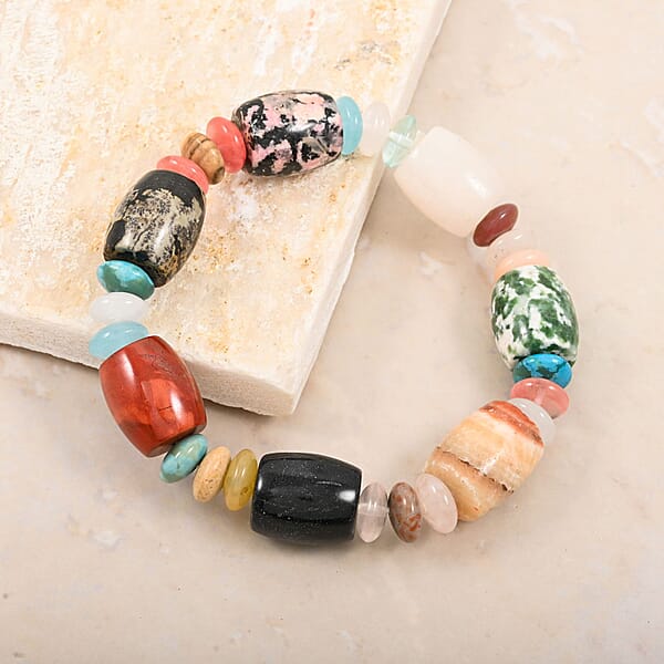 Multi-Stone 174.45 Ctw Barrel/Rondell Stretch Bracelet (6-7In)