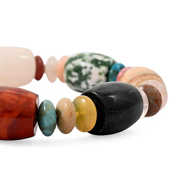 Multi-Stone 174.45 Ctw Barrel/Rondell Stretch Bracelet (6-7In)