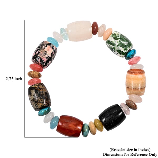 Multi-Stone 174.45 Ctw Barrel/Rondell Stretch Bracelet (6-7In)