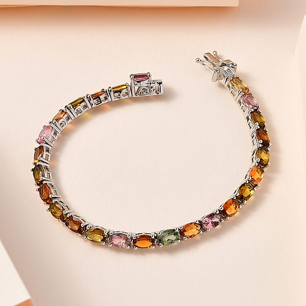 Multi-Tourmaline Tennis Bracelet In Platinum Over Sterling Silver (6.50 In) 11.25 Ctw