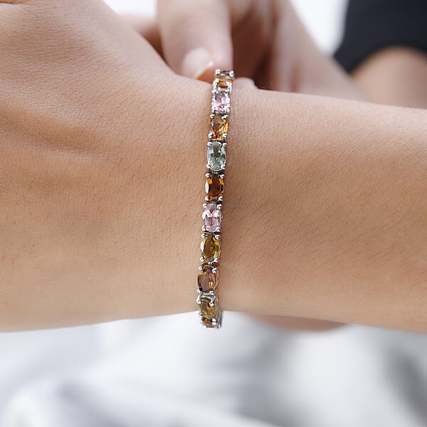 Multi-Tourmaline Tennis Bracelet In Platinum Over Sterling Silver (6.50 In) 11.25 Ctw