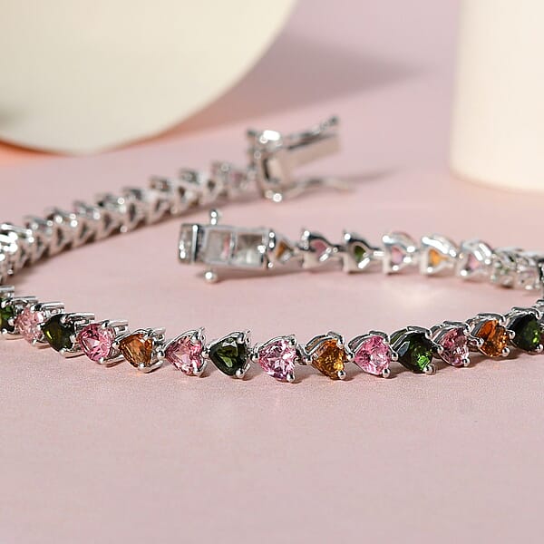 Multi-Tourmaline Tennis Bracelet In Platinum Over Sterling Silver (8.00 In) 9.40 Ctw