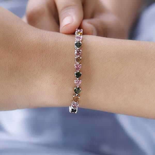 Multi-Tourmaline Tennis Bracelet In Platinum Over Sterling Silver (8.00 In) 9.40 Ctw