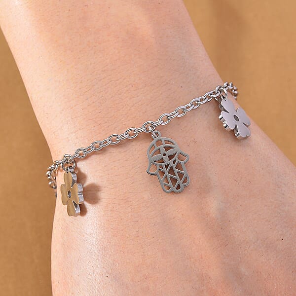 Multiple Symbolic Charms Bracelet In Stainless Steel (7.50-9.50In)