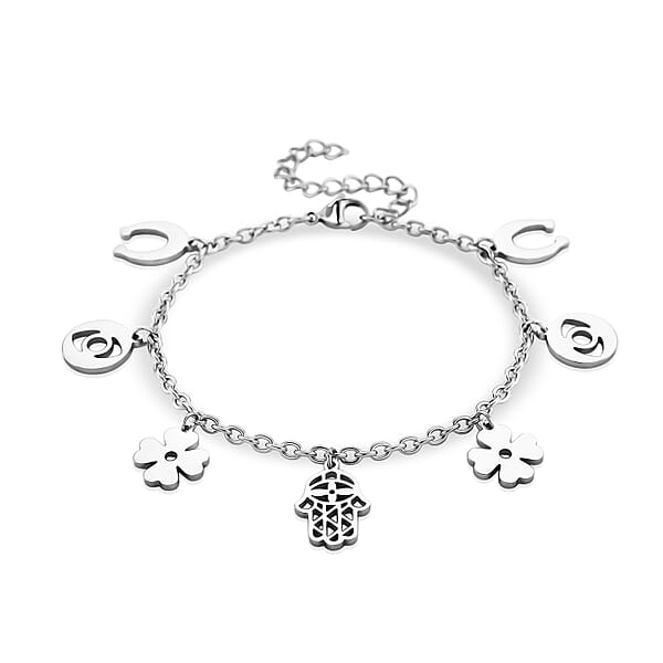 Multiple Symbolic Charms Bracelet In Stainless Steel (7.50-9.50In)