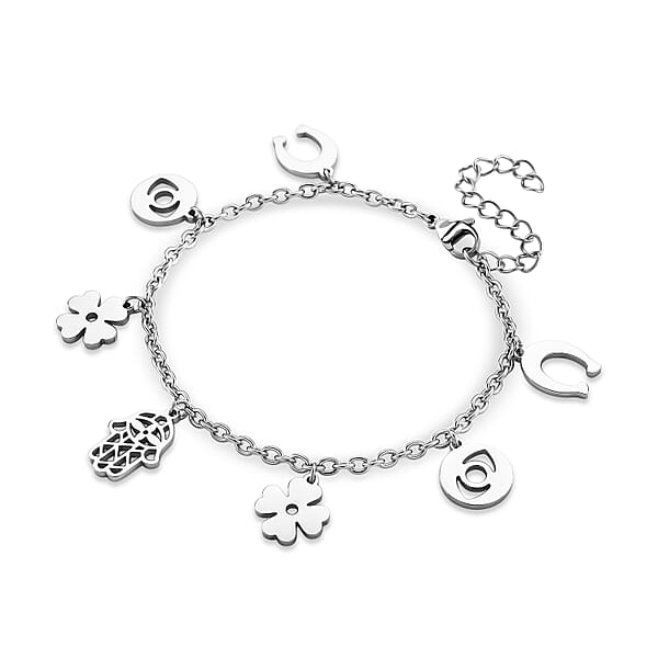Multiple Symbolic Charms Bracelet In Stainless Steel (7.50-9.50In)