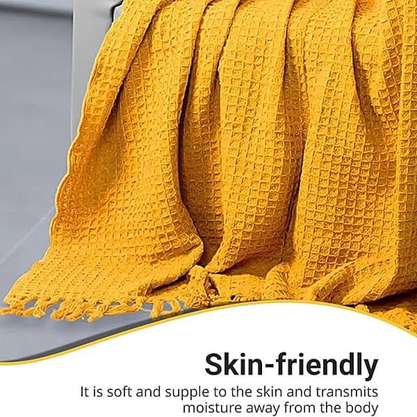 Mustard Honeycomb Pattern Throw With Tassels (Cotton)