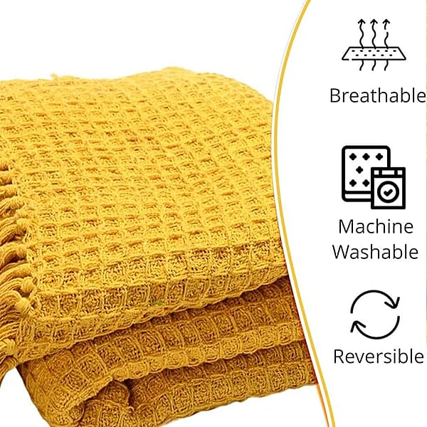 Mustard Honeycomb Pattern Throw With Tassels (Cotton)