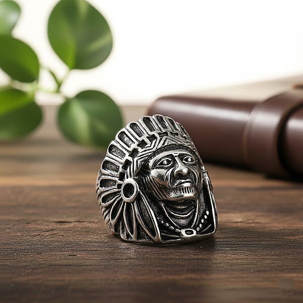 Native Chief Ring In Black Oxidized And Stainless Steel