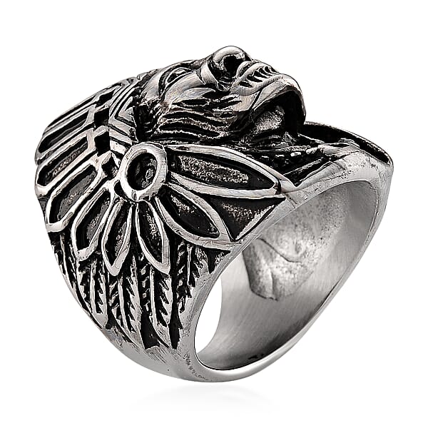 Native Chief Ring In Black Oxidized And Stainless Steel