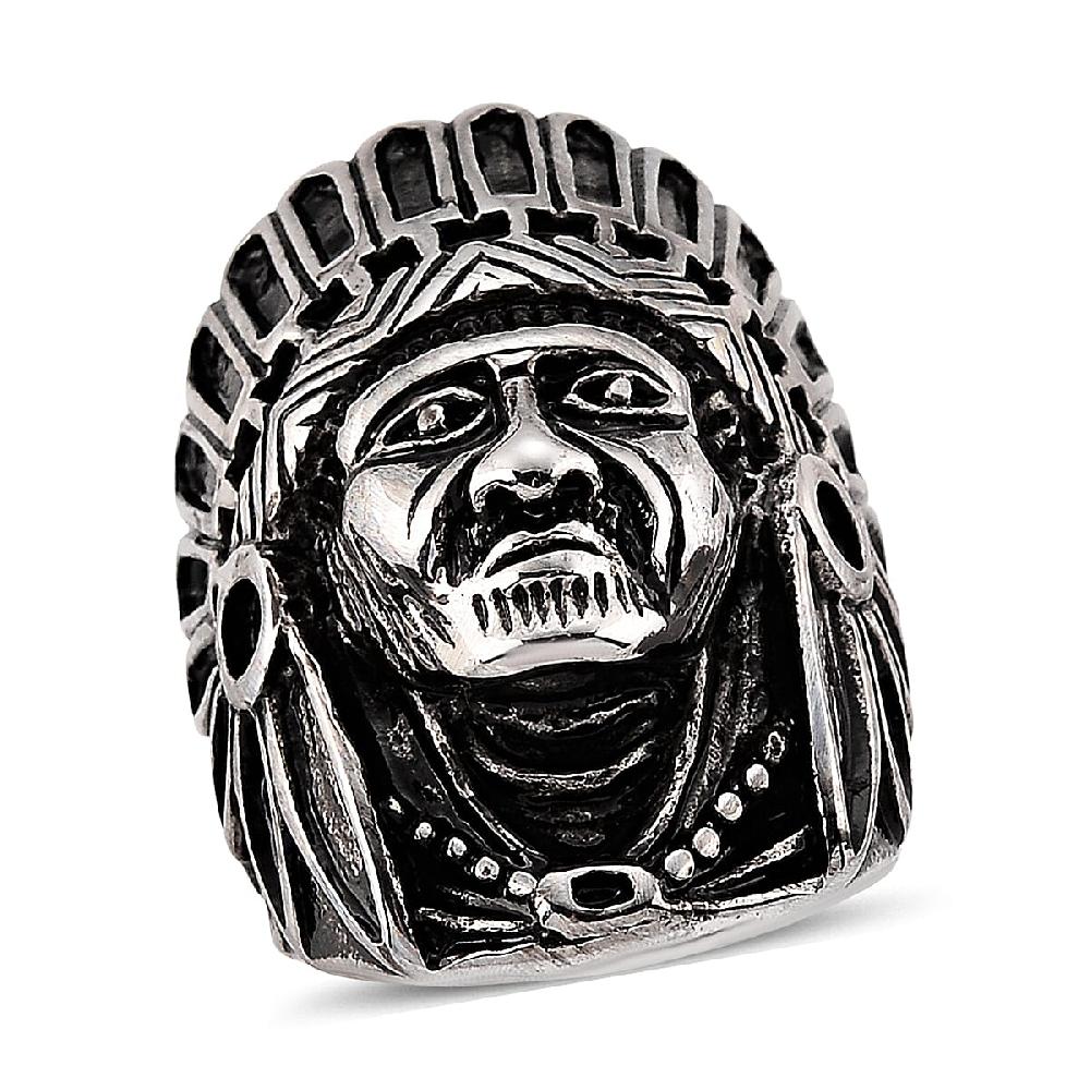 Native Chief Ring in Black Oxidized and Stainless Steel