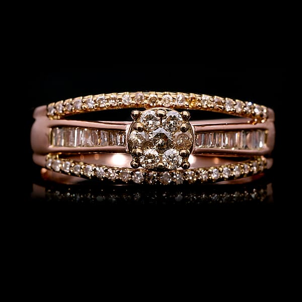 Natural Champagne Diamond 0.50 Ctw Bridge Ring In Vermeil Rose Gold Over Sterling Silver