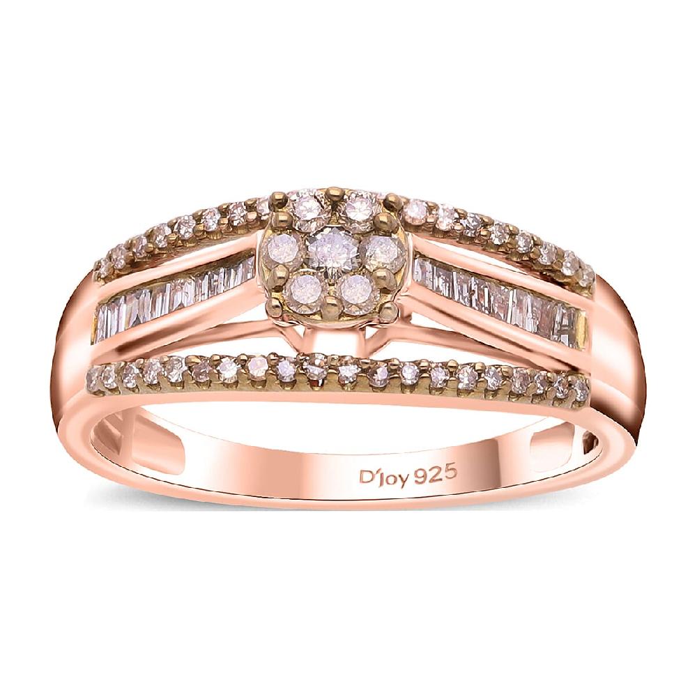 Natural Champagne Diamond 0.50 ctw Bridge Ring in Vermeil Rose Gold Over Sterling Silver