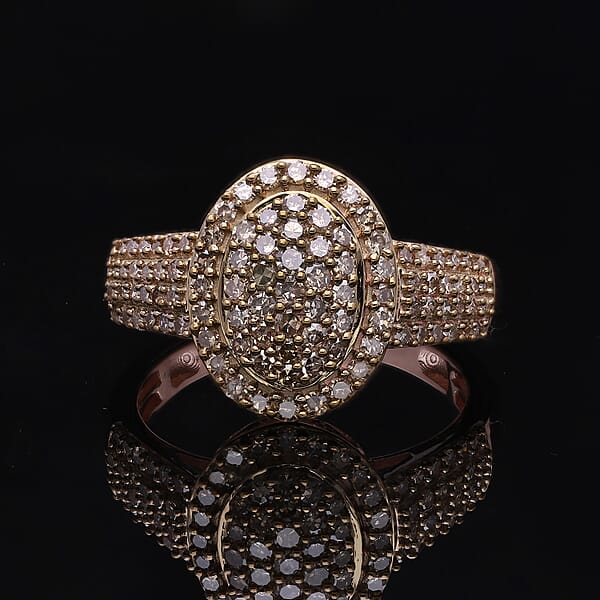 Natural Champagne Diamond 1.00 Ctw Cluster Ring In Vermeil Rose Gold Over Sterling Silver