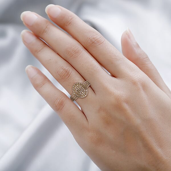 Natural Champagne Diamond 1.00 Ctw Cluster Ring In Vermeil Rose Gold Over Sterling Silver