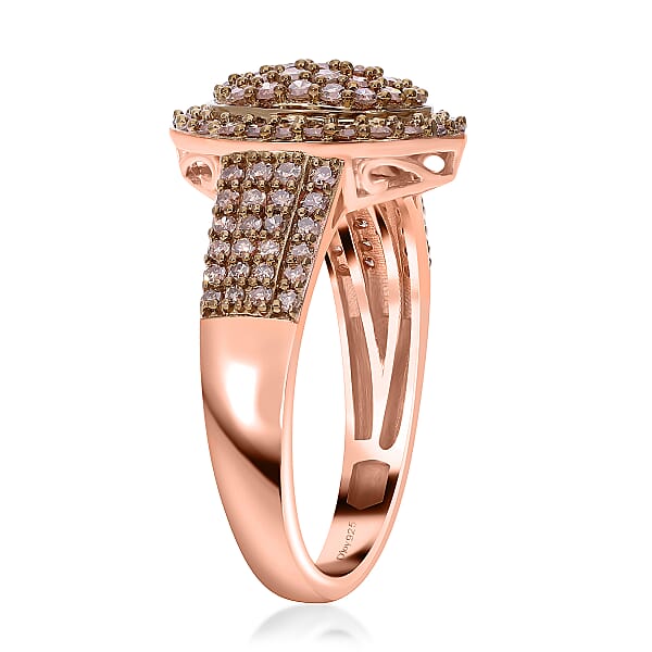 Natural Champagne Diamond 1.00 Ctw Cluster Ring In Vermeil Rose Gold Over Sterling Silver