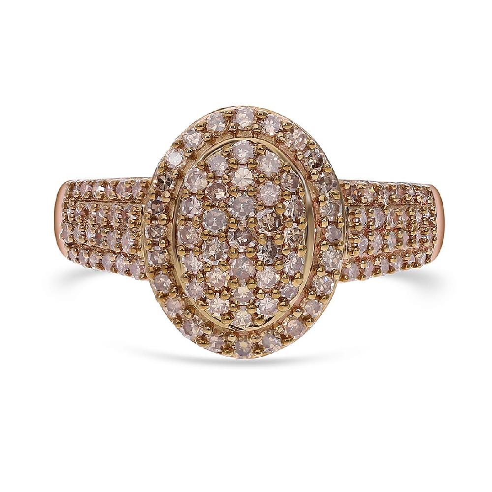 Natural Champagne Diamond 1.00 ctw Cluster Ring in Vermeil Rose Gold Over Sterling Silver