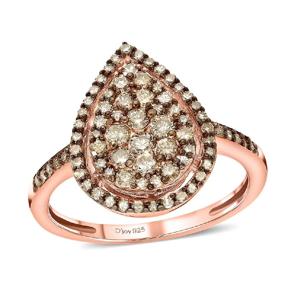 Natural Champagne Diamond 1.00 ctw Ring in Rhodium and Vermeil RG Over Sterling Silver Cocktail Cluster Rings For Women