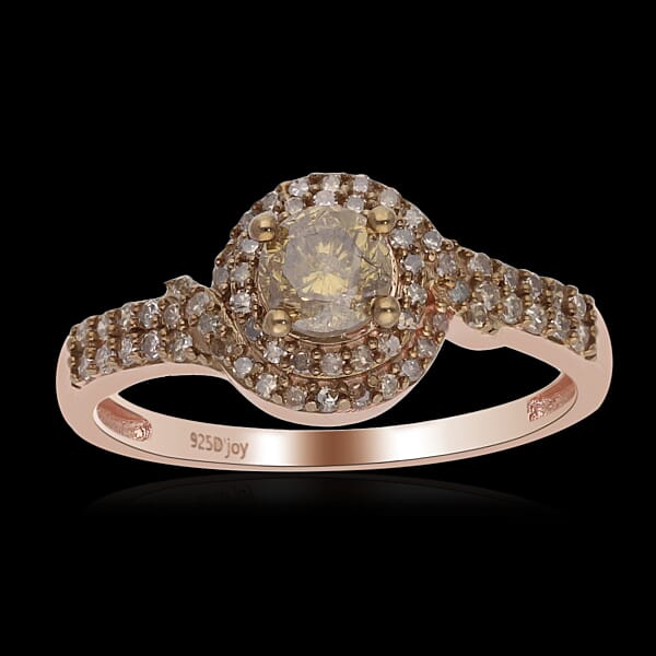 Natural Champagne Diamond 1.00 Ctw Ring In Vermeil Rose Gold Over Sterling Silver