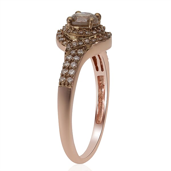 Natural Champagne Diamond 1.00 Ctw Ring In Vermeil Rose Gold Over Sterling Silver