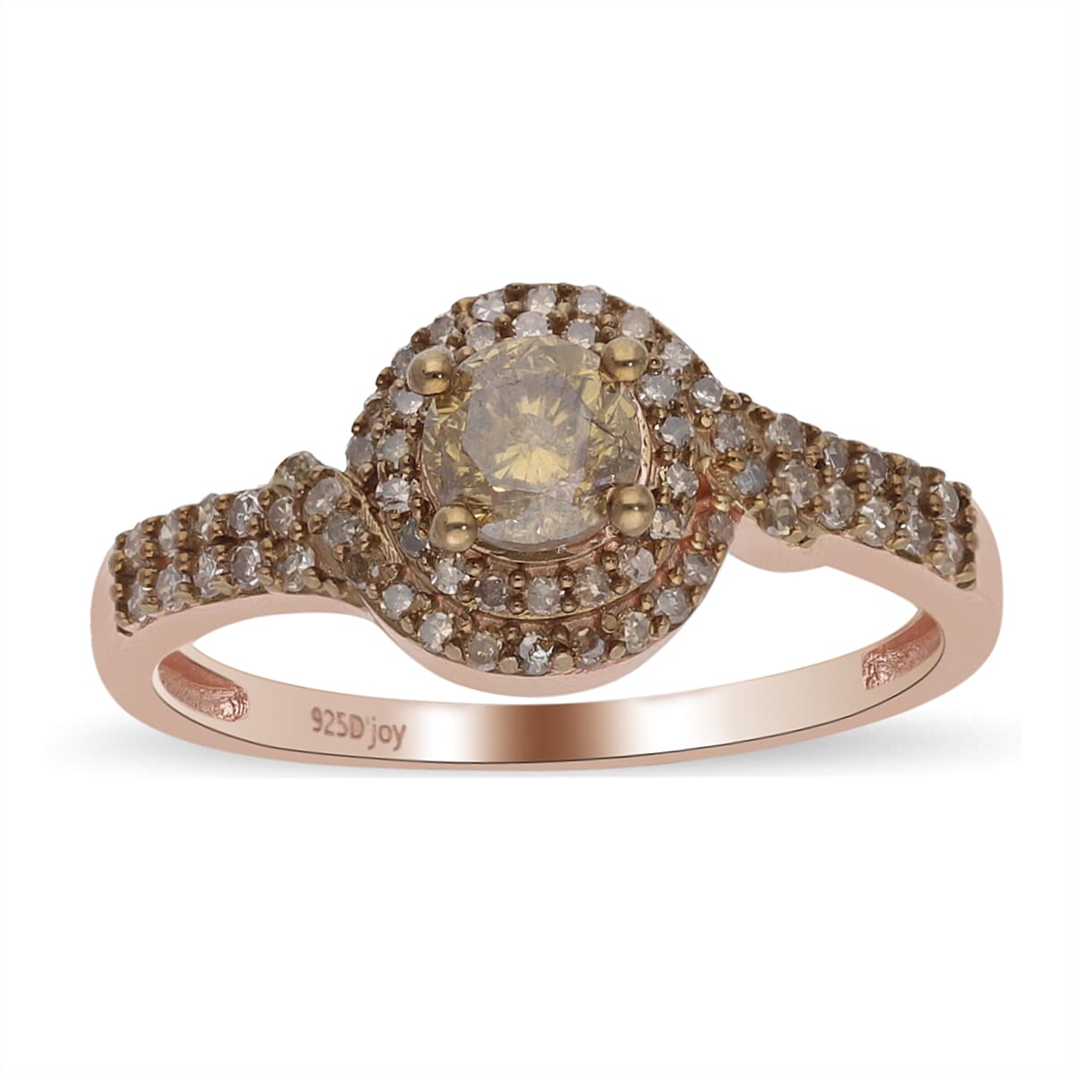 Natural Champagne Diamond 1.00 ctw Ring in Vermeil Rose Gold Over Sterling Silver