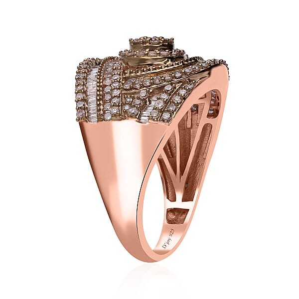 Natural Champagne Diamond 1.50 Ctw Celestial Halo Ring In Vermeil Rose Gold Over Sterling Silver