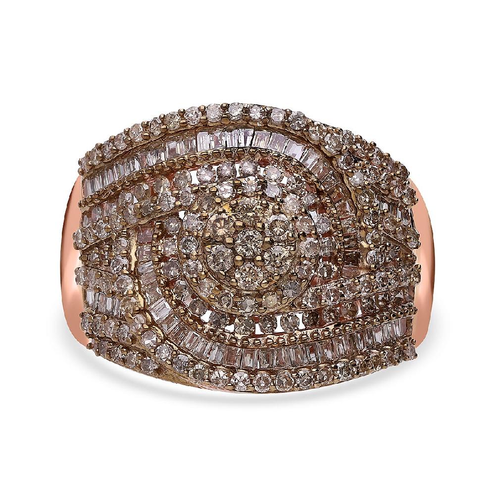 Natural Champagne Diamond 1.50 ctw Celestial Halo Ring in Vermeil Rose Gold Over Sterling Silver
