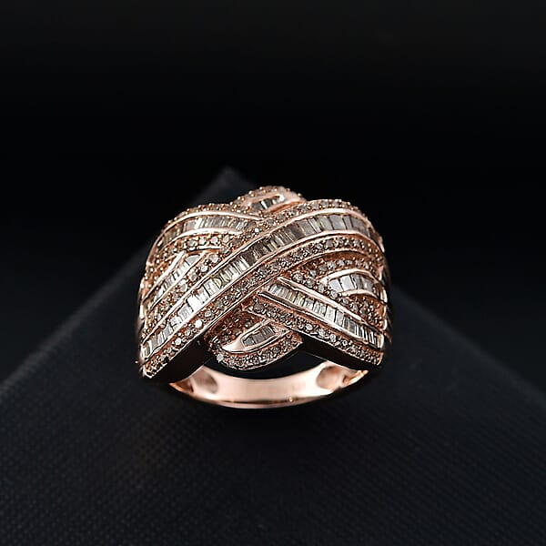 Natural Champagne Diamond 1.50 Ctw Ring In 18K Vermeil Rose Gold Over Sterling Silver