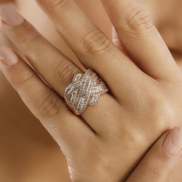 Natural Champagne Diamond 1.50 Ctw Ring In 18K Vermeil Rose Gold Over Sterling Silver