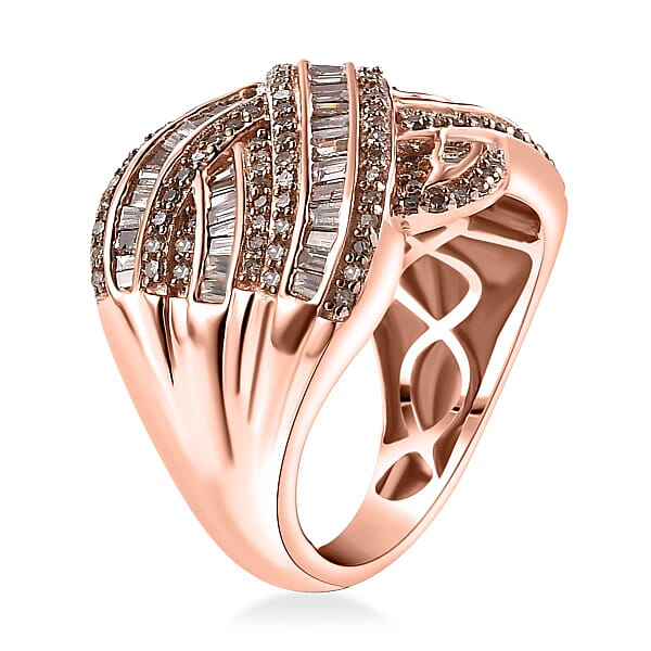 Natural Champagne Diamond 1.50 Ctw Ring In 18K Vermeil Rose Gold Over Sterling Silver