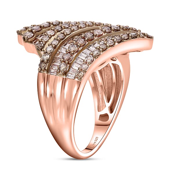 Natural Champagne Diamond 2.00 Ctw Bypass Ring In Vermeil Rose Gold Over Sterling Silver