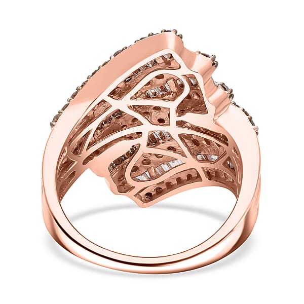 Natural Champagne Diamond 2.00 Ctw Bypass Ring In Vermeil Rose Gold Over Sterling Silver