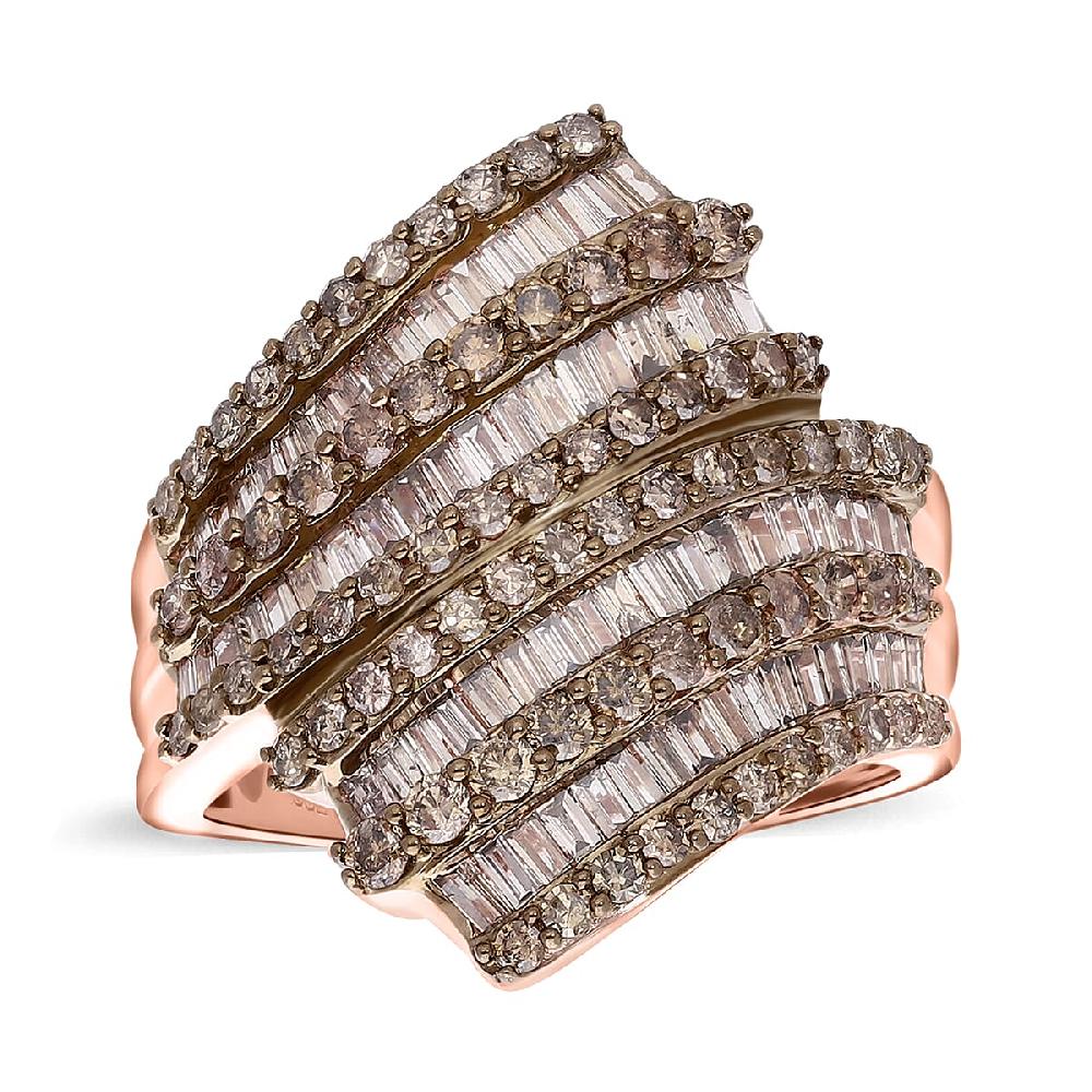 Natural Champagne Diamond 2.00 ctw Bypass Ring in Vermeil Rose Gold Over Sterling Silver