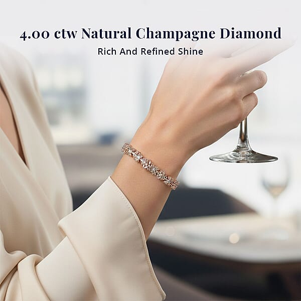 Natural Champagne Diamond 4.00 Ctw Bracelet In Vermeil Rose Gold Over Sterling Silver (7.25 In)
