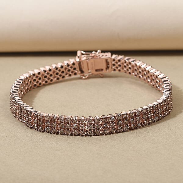 Natural Champagne Diamond 5.00 Ctw 3 Row Bracelet In Vermeil Rose Gold Over Sterling Silver (7.25 In)