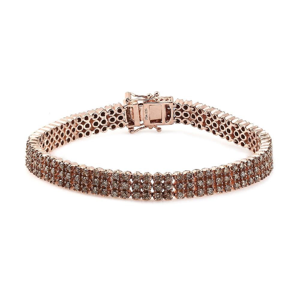 Natural Champagne Diamond 5.00 ctw 3 Row Bracelet in Vermeil Rose Gold Over Sterling Silver (7.25 In)