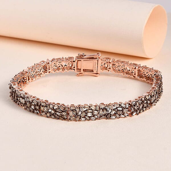 Natural Champagne Diamond 5.00 Ctw Bracelet In Vermeil Rose Gold Over Sterling Silver (7.25 In)