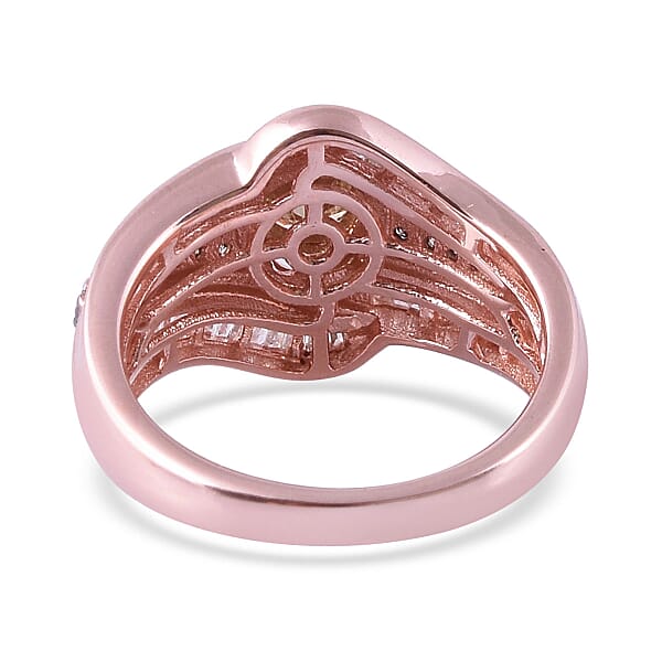 Natural Champagne Diamond And Diamond 1.00 Ctw Ring In Vermeil Rose Gold Over Sterling Silver
