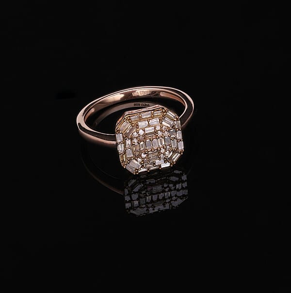 Natural Champagne Diamond Cluster Ring In Vermeil Rose Gold Over Sterling Silver 0.50 Ctw